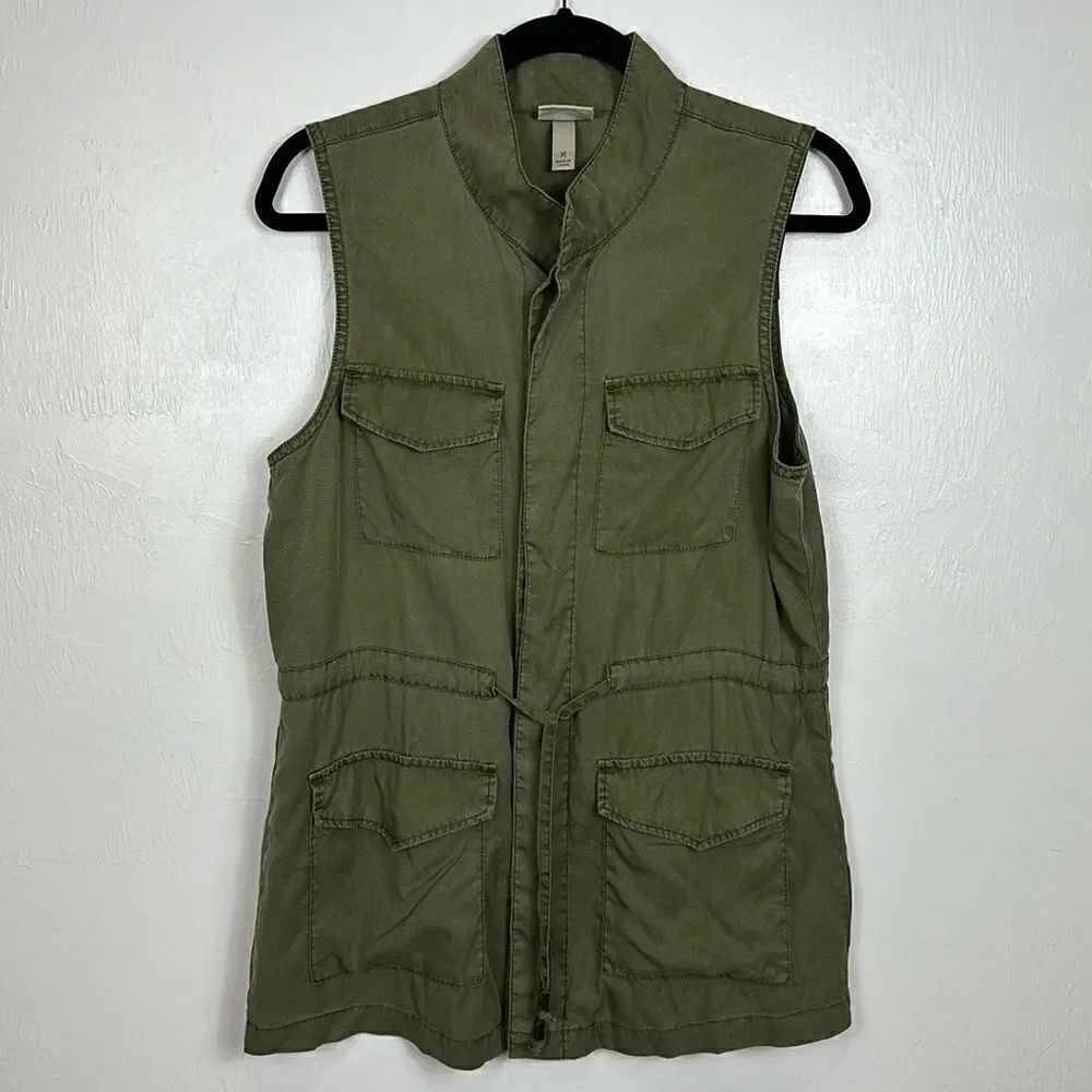 Knox Rose Green Button Up Longline Utility Vest With Pockets Size M